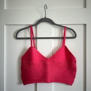Aerie Women's L Texture Rib Knit Crop Top Hot Pink Corset Style TikTok Viral New